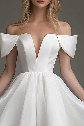 White Off The Shoulder A Line Short Graduation Dress